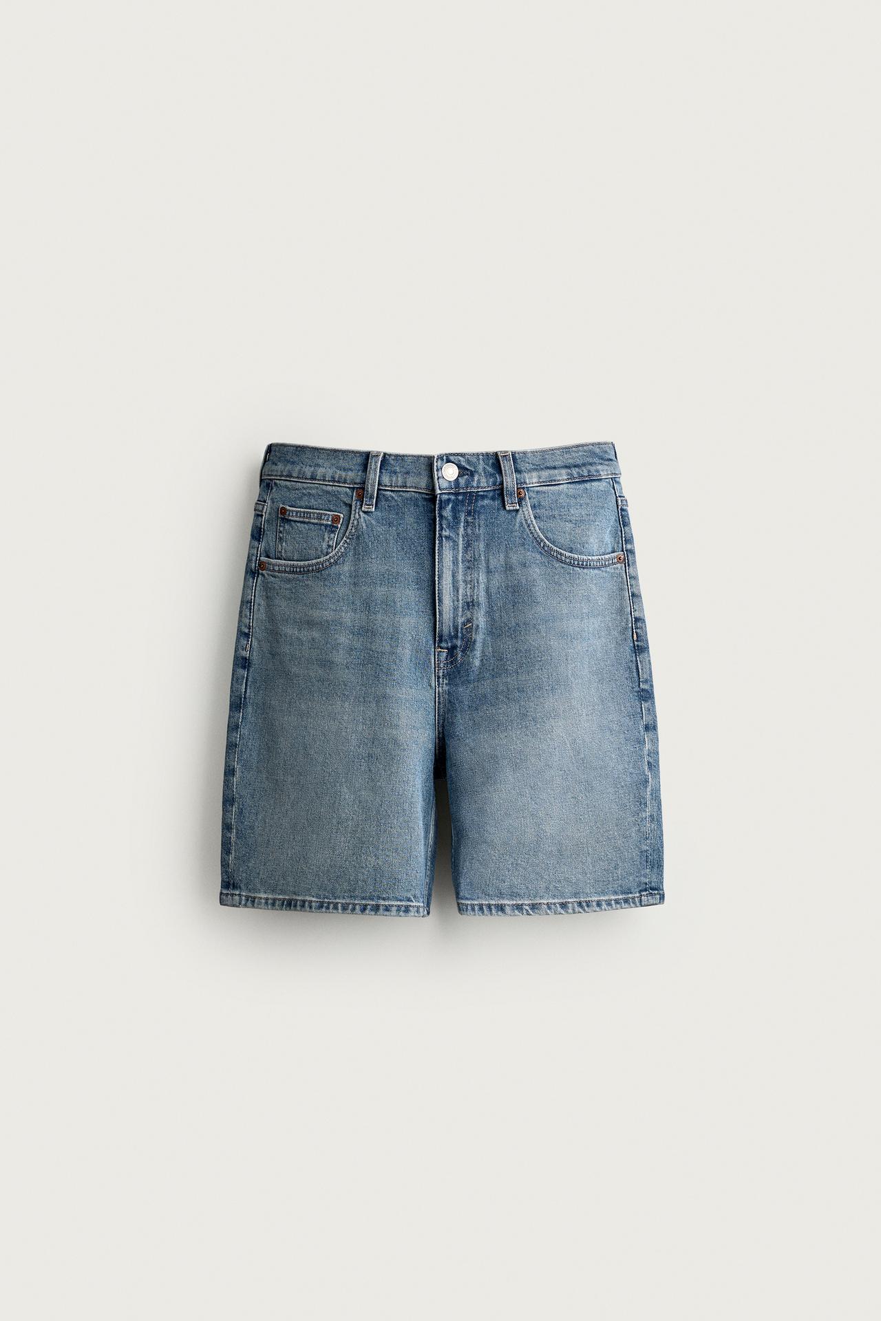 REGULAR FIT DENIM SHORTS — Mid-blue