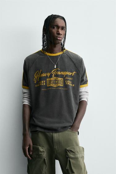 CONTRAST TEXT RIB T-SHIRT - Dark anthracite by Zara