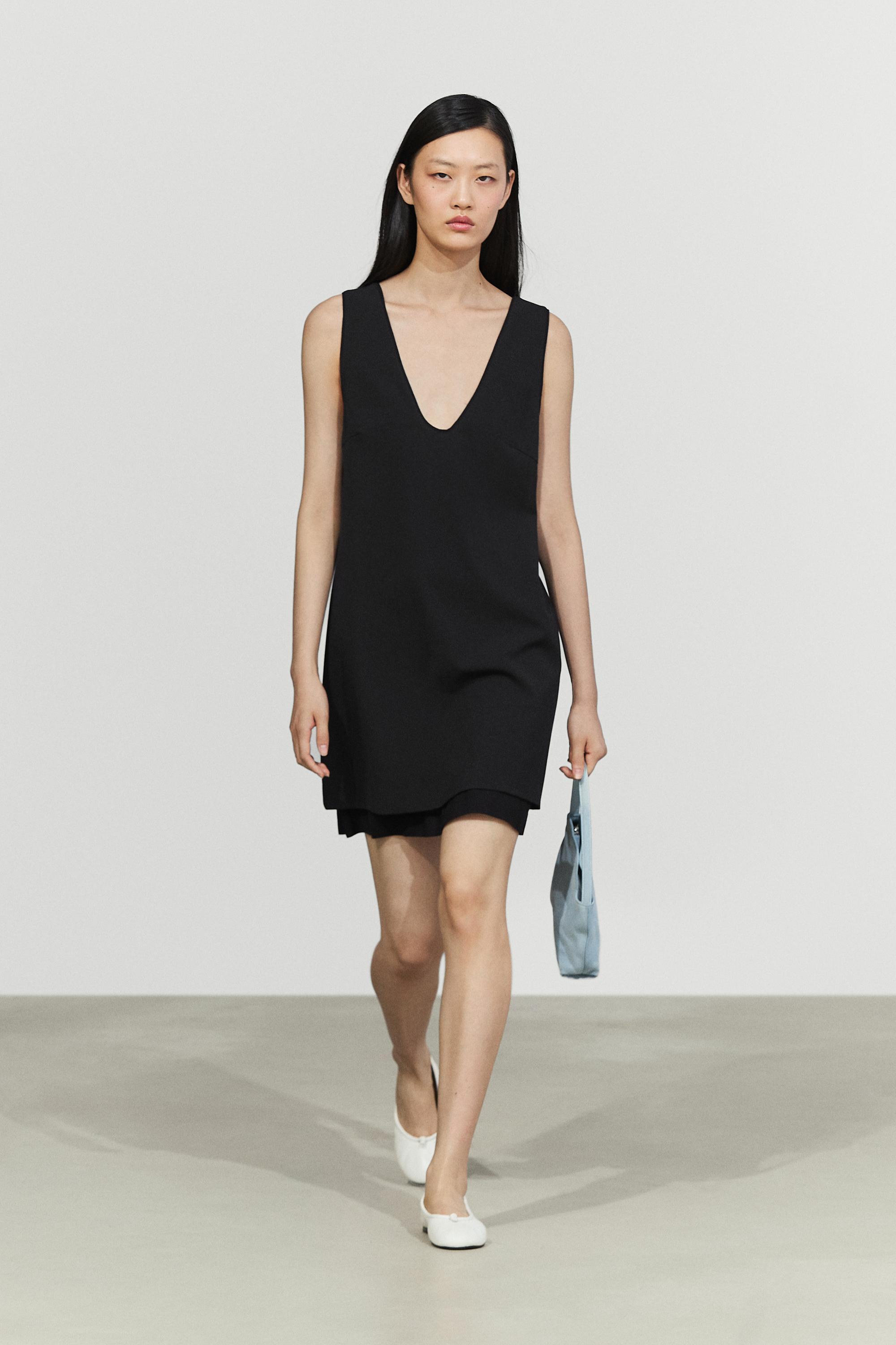 Double-fabric mini dress — Black