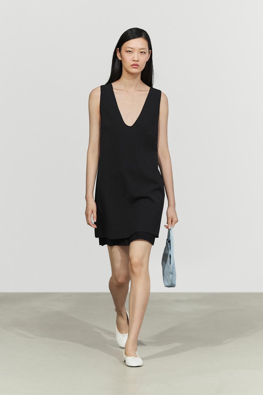Double-fabric mini dress - Black