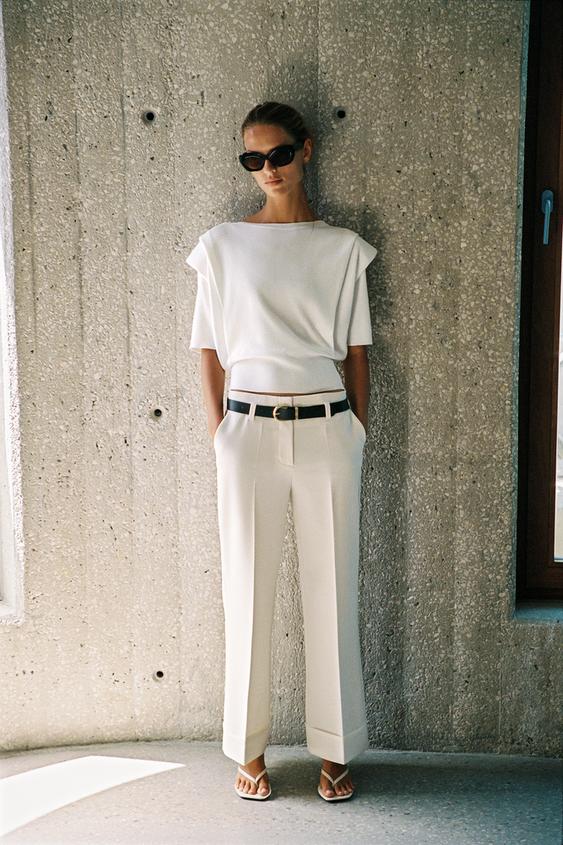 TOP EN MAILLE À ÉPAULETTES - Blanc de Zara - Image 0