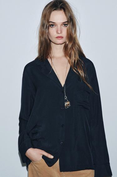 Zara FLUID POCKET SHIRT ZW COLLECTION - Navy blue