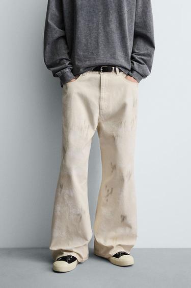 Zara ABSTRACT PRINT TEXTURED PANTS - Oyster-white