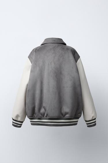 COMBINED SUEDE EFFECT BOMBER JACKET - Grey by Zara - Image 3