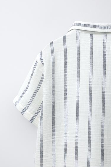 CHEMISE TEXTURÉE À RAYURES - Écru clair de Zara - Image 3