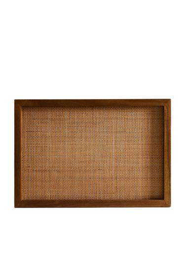 WOODEN RATTAN TRAY - Brown by Zara