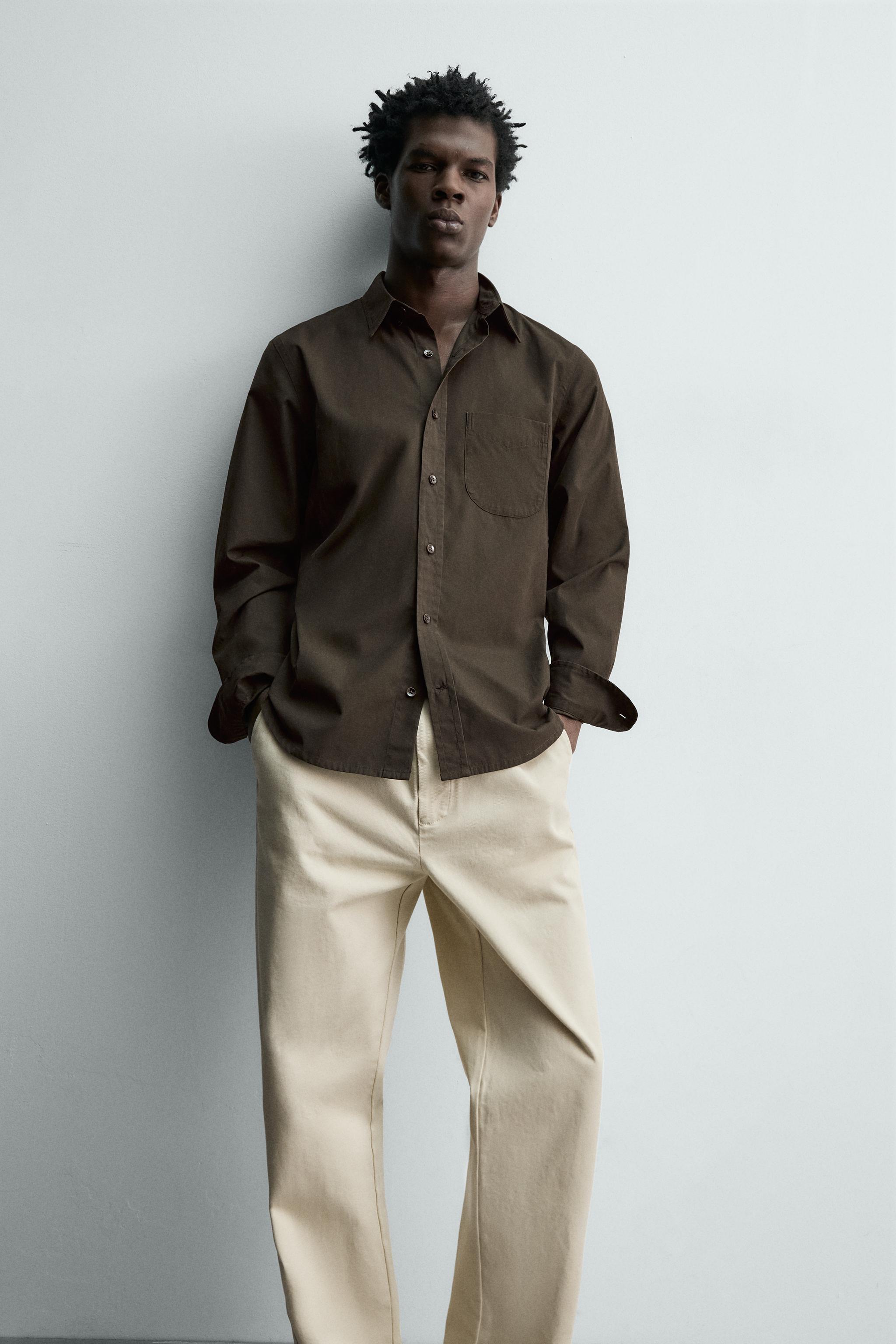 レギュラーフィット ポプリンシャツ - ダークブラウン | ZARA Japan / 日本