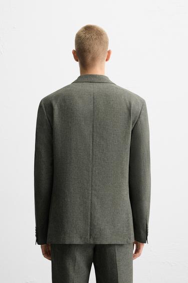 BLAZER DE COSTUME PIED-DE-POULE MÉLANGE LIN - Vert / Écru de Zara - Image 2