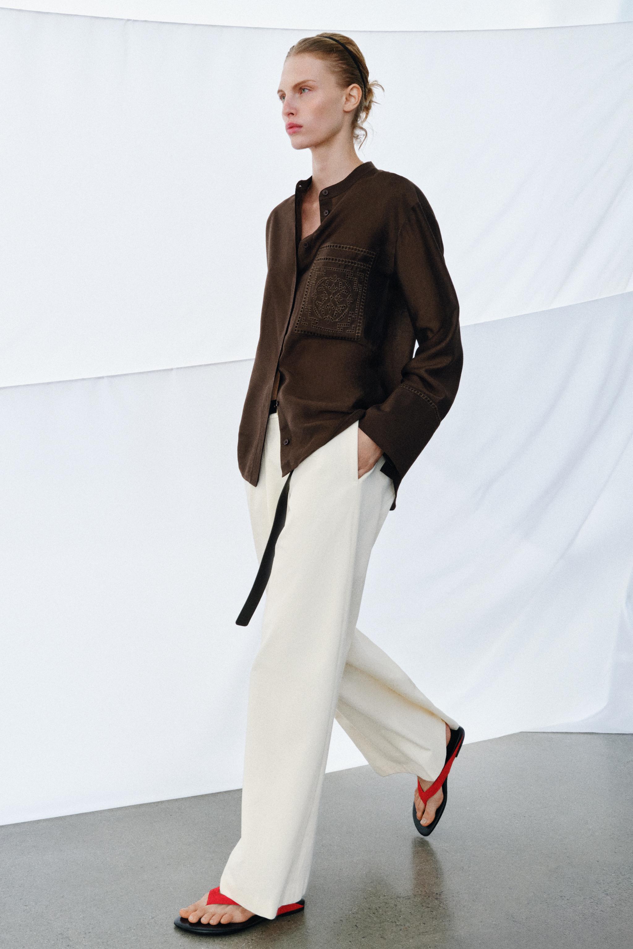 刺繍入りポケット付きシャツ ZW COLLECTION - ブラウン | ZARA Japan