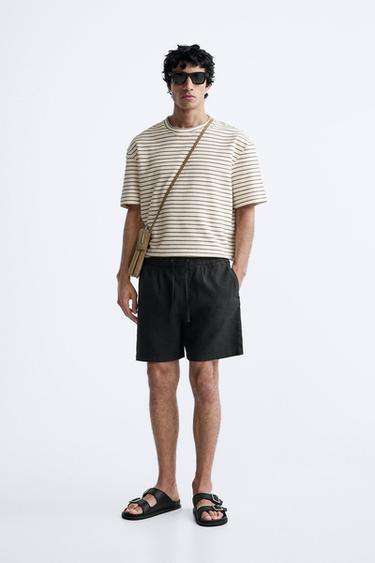 BERMUDA DE LINHO-ALGODÃO - Preto da Zara