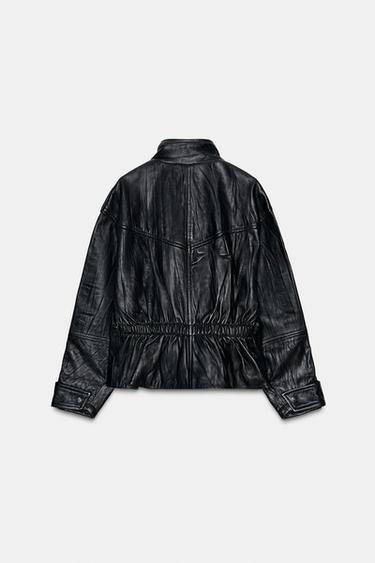 100% LEATHER CRINKLE-EFFECT JACKET - Black by Zara - Image 7