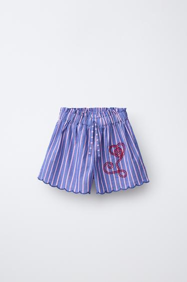 Zara SISSEL EDELBO X ZARA KIDS EMBROIDERED STRIPED SHORTS - Blue