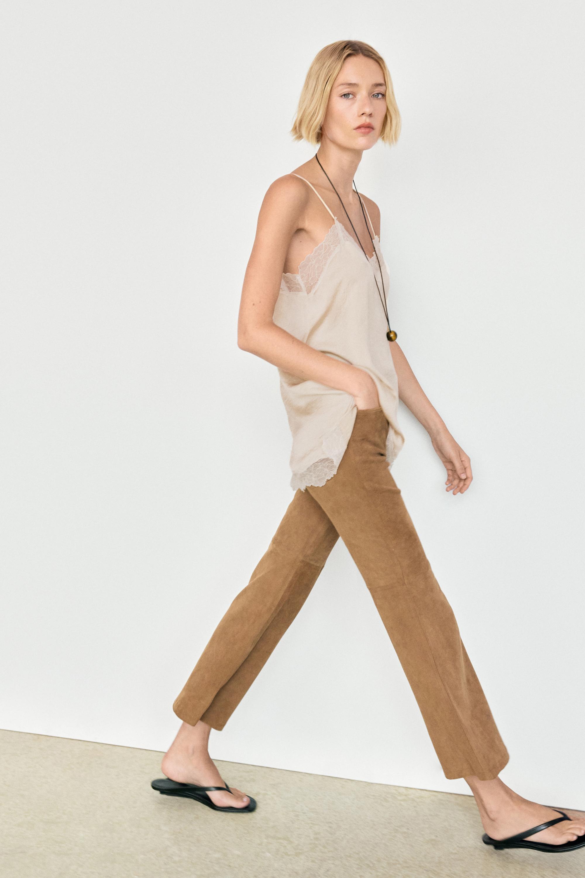 Cropped suede leather flare fit leggings — Black gold