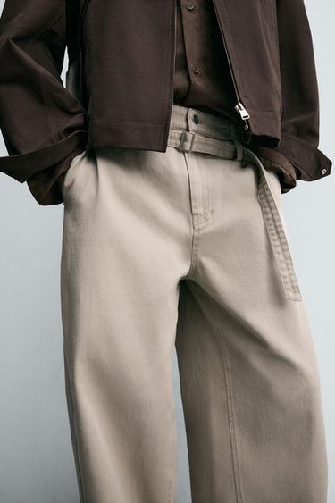 BELTED WIDE-LEG BALLOON FIT TROUSERS - Beige de Zara - Image 6