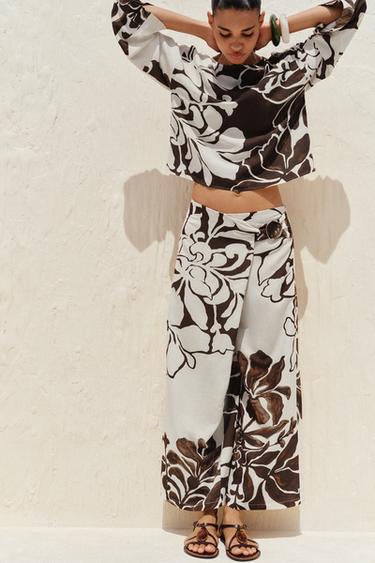 TOP À IMPRIMÉ FLORAL - Écru / Marron de Zara