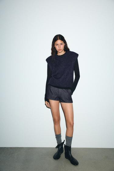 Zara WOOL AND ALPACA SHOULDER PAD VEST - Navy blue - Image 0