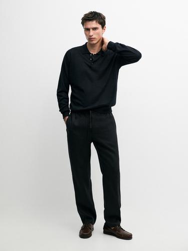 Zara Linen jogger fit trousers - Black