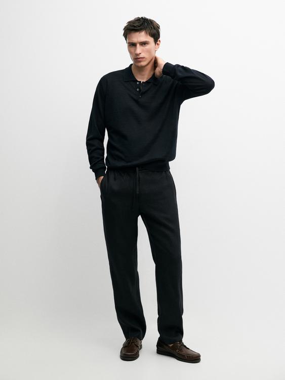 Zara Linen jogger fit pants - Black - Image 0