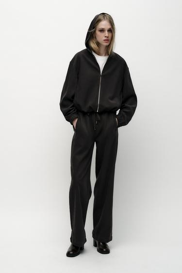 Zara TEXTURED WIDE LEG PANTS - Dark gray - Image 0