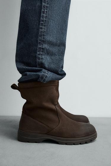 CHUNKY LEATHER BOOTS - Brown by Zara - Image 0