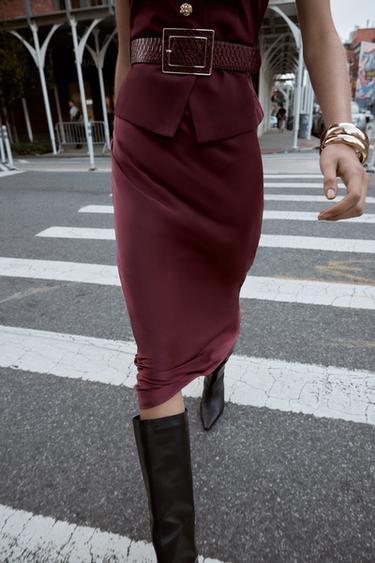 CONTRAST MIDI DRESS WITH WAISTCOAT AND BELT - Burgundy by Zara - Image 2