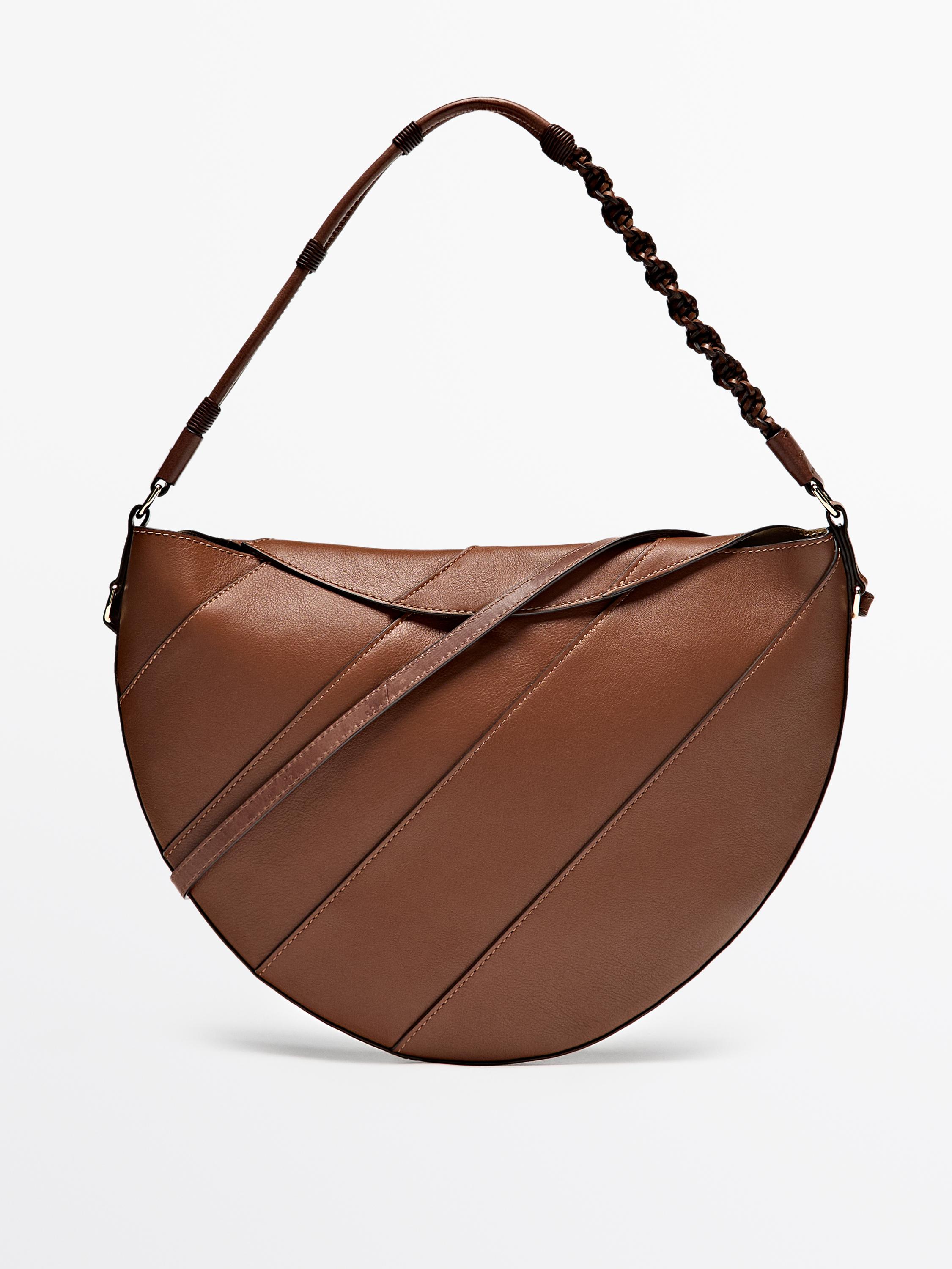 Nappa leather half-moon bag with woven strap