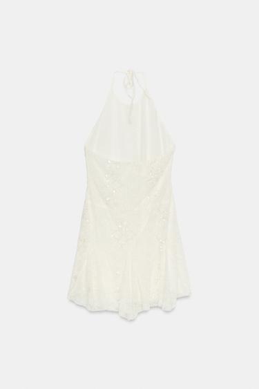 EMBROIDERED LACE HALTER DRESS - Ecru by Zara - Image 5