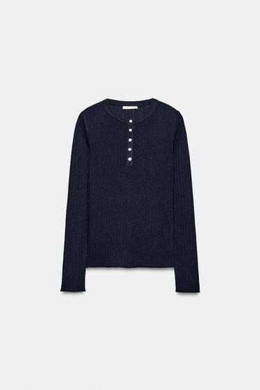 CAMISETA RÚSTICA BOTONES - Marino de Zara - Imagen 0