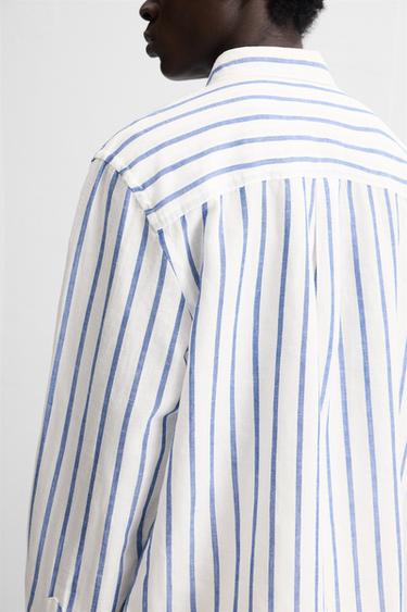 CHEMISE EN LIN ET COTON - Blanc / Bleu marine de Zara - Image 4