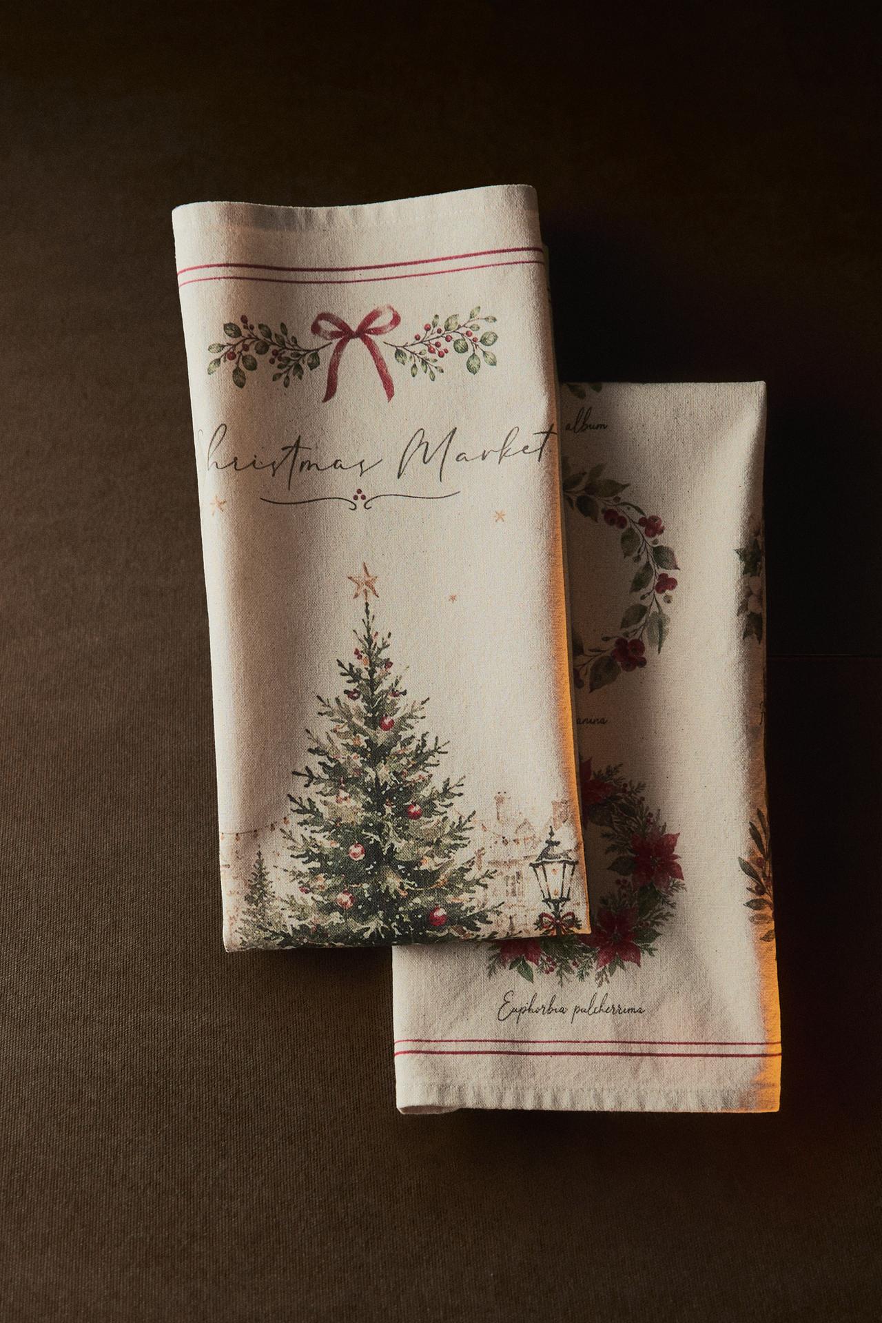 CHRISTMAS WREATH TEA TOWEL (PACK OF 2) — Green