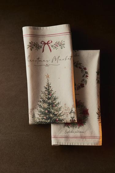 CHRISTMAS WREATH TEA TOWEL (PACK OF 2) — Green 1