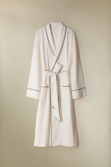 STRIPED JACQUARD DRESSING GOWN - Oyster-white by Zara - Image 6