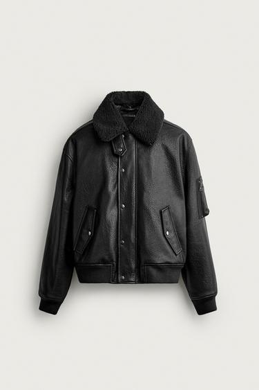COMBINED COLLAR LEATHER EFFECT JACKET - Black by Zara