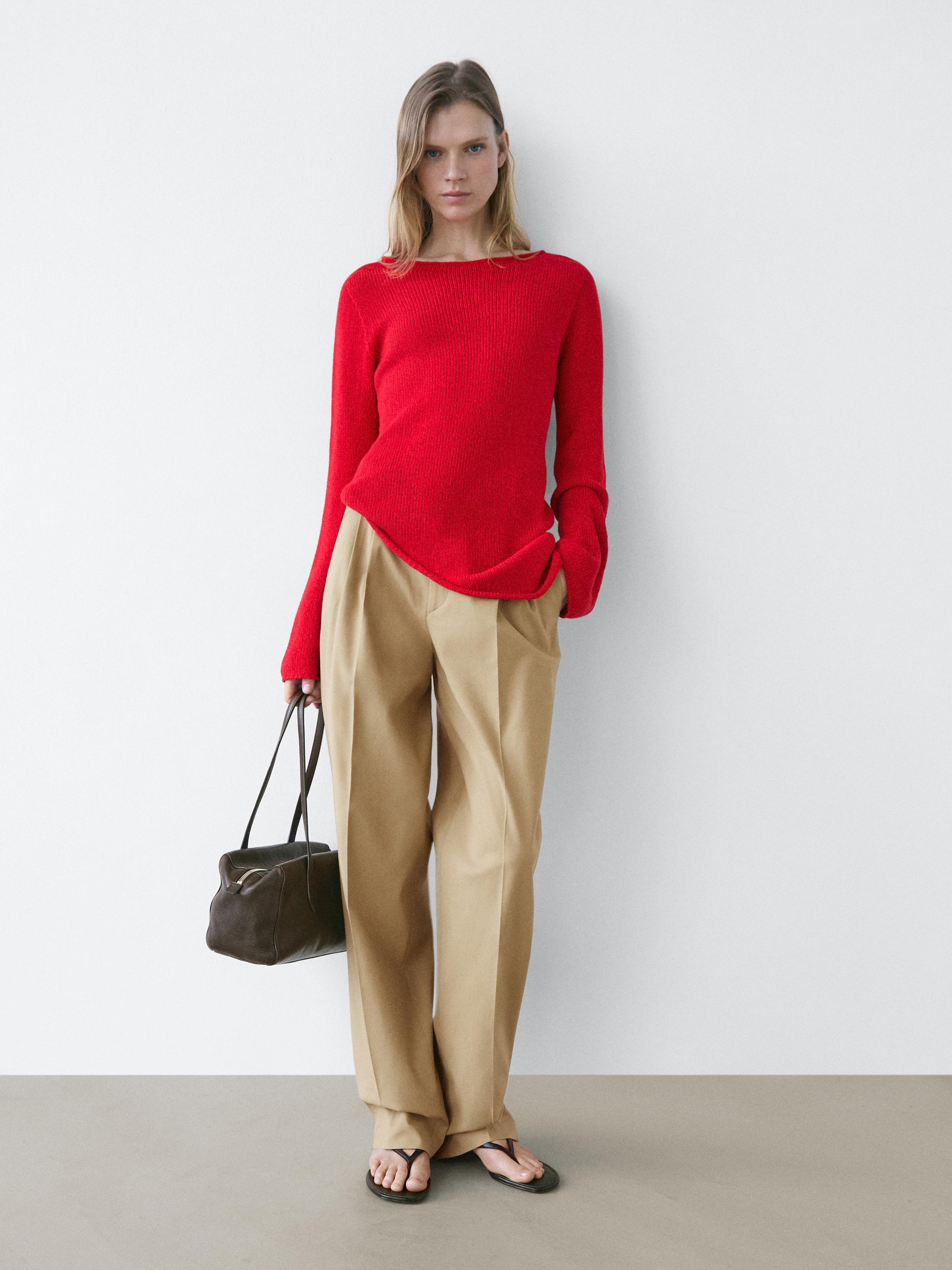 Straight fit pants with pleated details