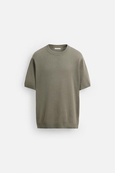 TEXTURED KNIT T-SHIRT - Light khaki by Zara