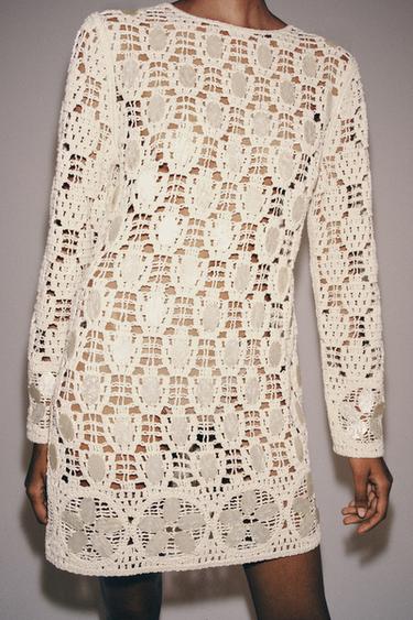 BEADED CUTWORK KNIT DRESS - Ecru by Zara - Image 3