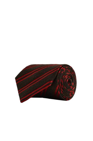 Zara AARON LEVINE X ZARA WOOL-SILK STRIPED TIE - Brown