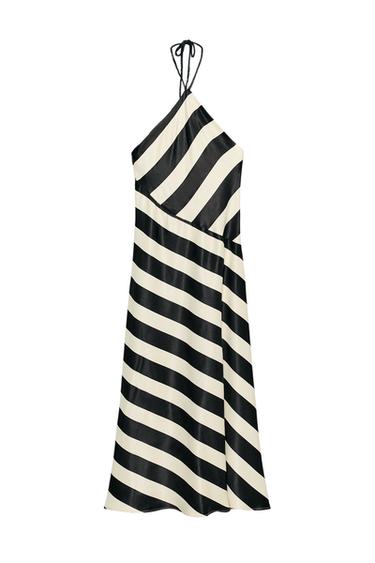 STRIPED HALTER MIDI DRESS - Black / White by Zara