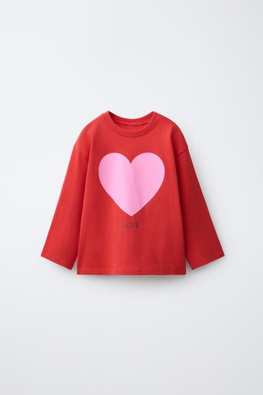 HEART PRINT T-SHIRT - Red by Zara - Image 0
