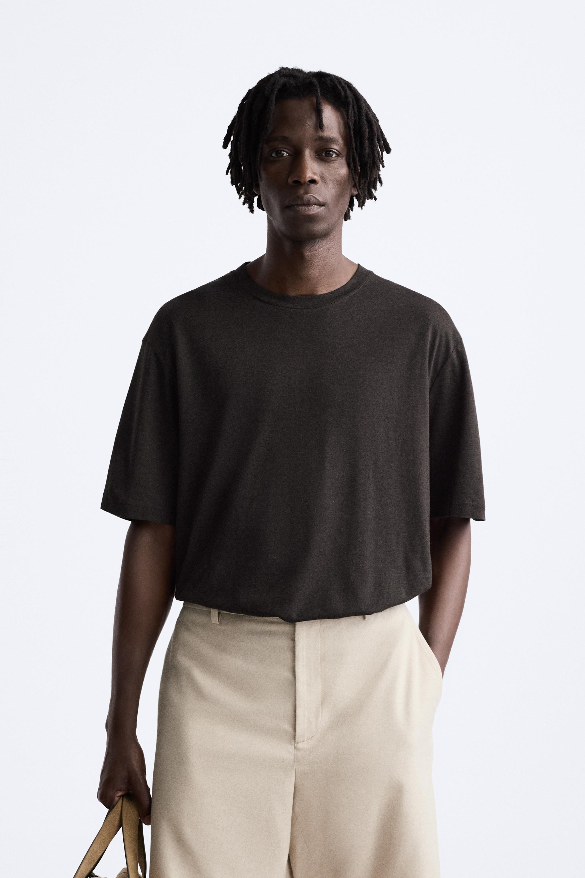 LYOCELL AND COTTON BLEND T-SHIRT - Dark brown | ZARA United States