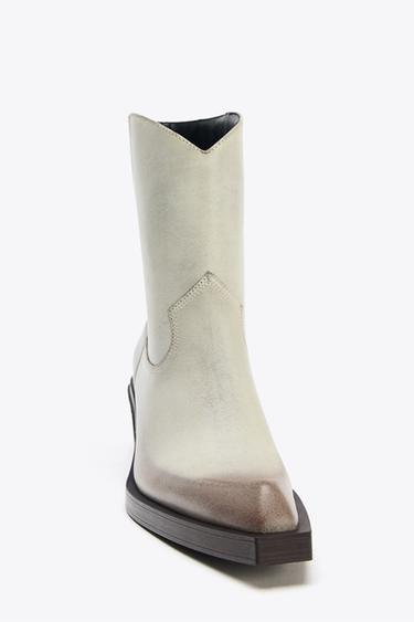 LEATHER COWBOY ANKLE BOOTS - white by Zara - Image 5