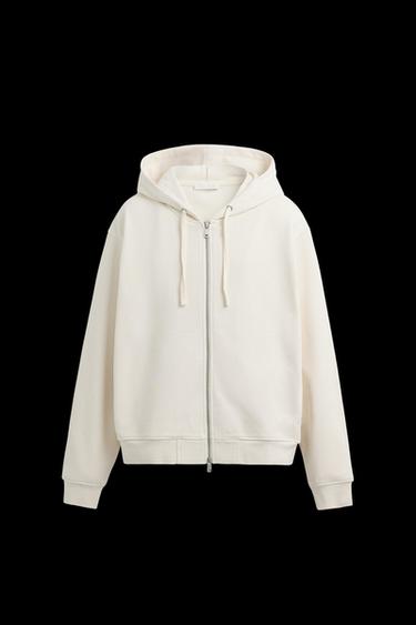 Zara BASIC HOODED ZIP-UP SWEATSHIRT - Oyster-white - Image 0