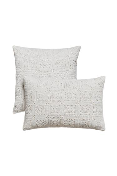 PATCHWORK CROCHET COTTON QUILTED CUSHION COVER - White by Zara