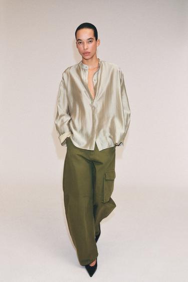 ZW COLLECTION STAND COLLAR SHIRT - Sand by Zara