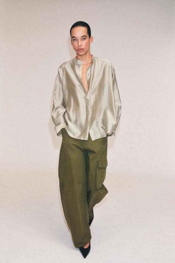 ZW COLLECTION STAND COLLAR SHIRT - Sand by Zara - Image 0