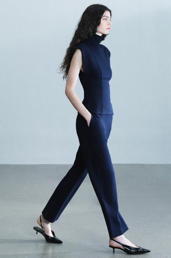 INTERLOCK HIGH NECK TOP - Dark navy by Zara - Image 0