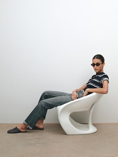 Mule piel engrasada - Gris de Zara - Imagen 0