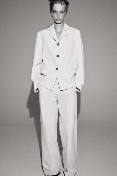 Zara ZW COLLECTION 亞麻直筒西裝外套 - 冰白色