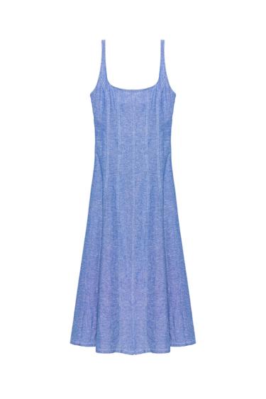 LINEN BLEND MIDI DRESS WITH LACE TRIM - Light blue by Zara