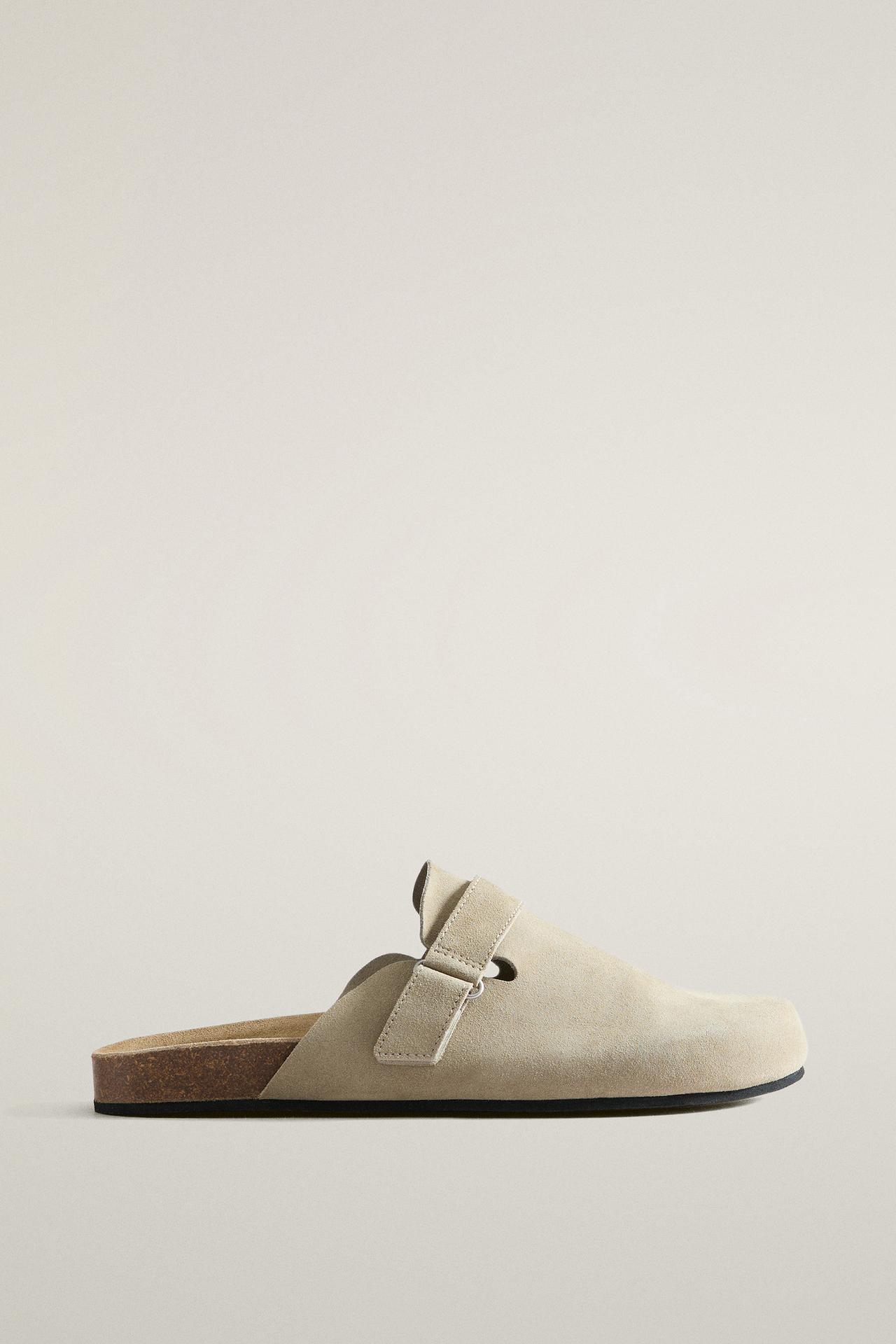 LEATHER STRAP CLOGS — Beige